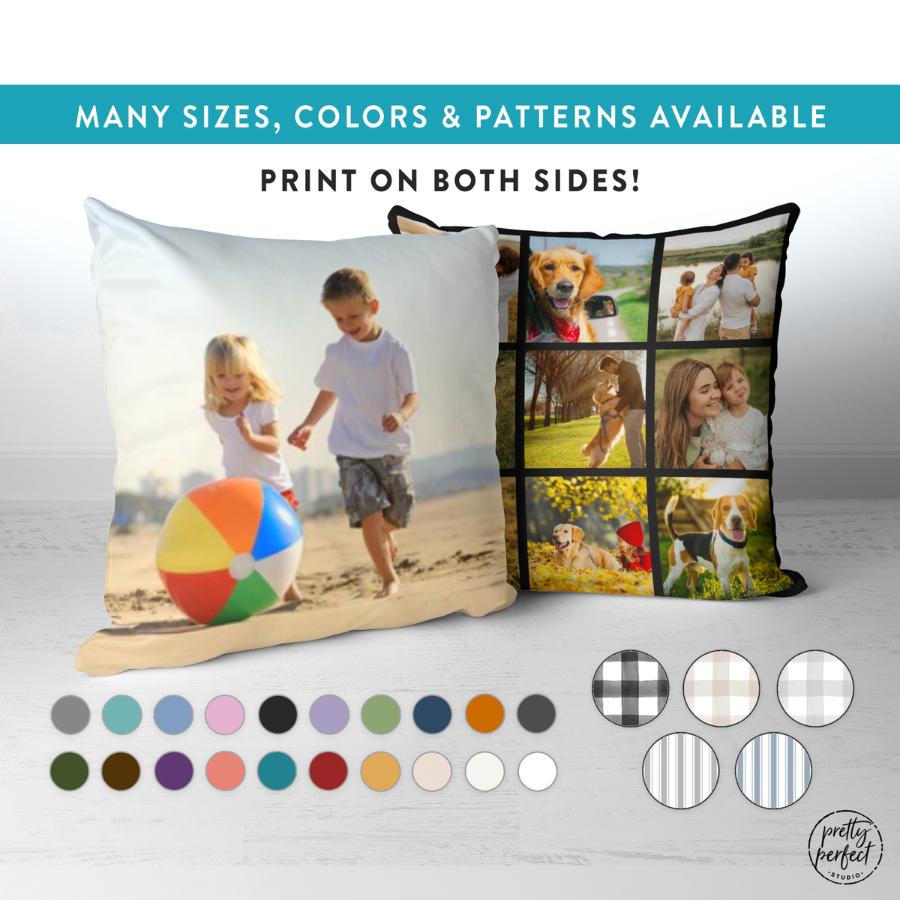 Custom Photo Throw Pillow with Pictures Names