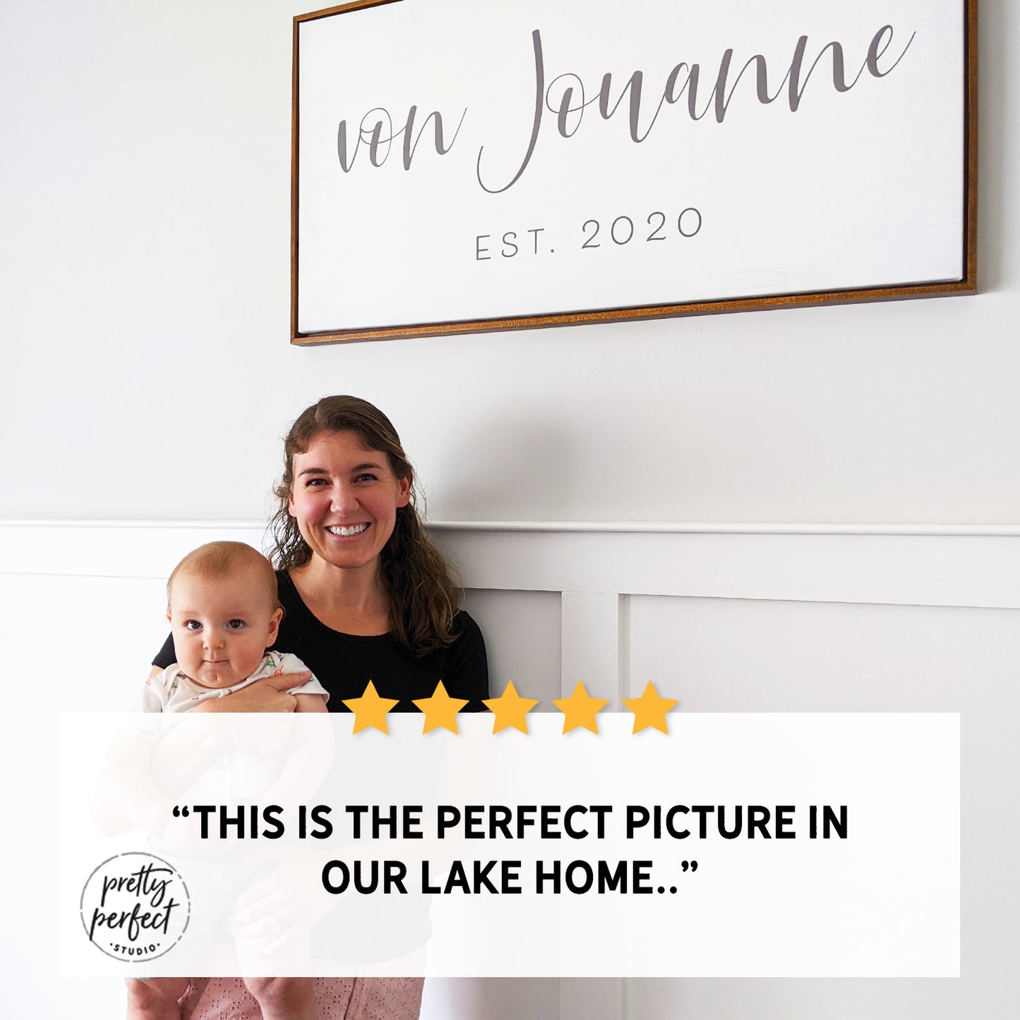 Customer review of personalized family name canvas sign with custom established date in wood frame