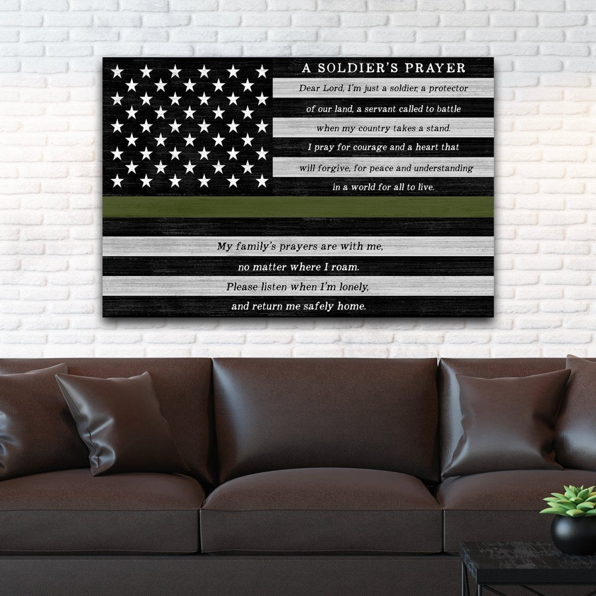 American Flag Soldier's Prayer Sign Above Couch - Pretty Perfect Studio