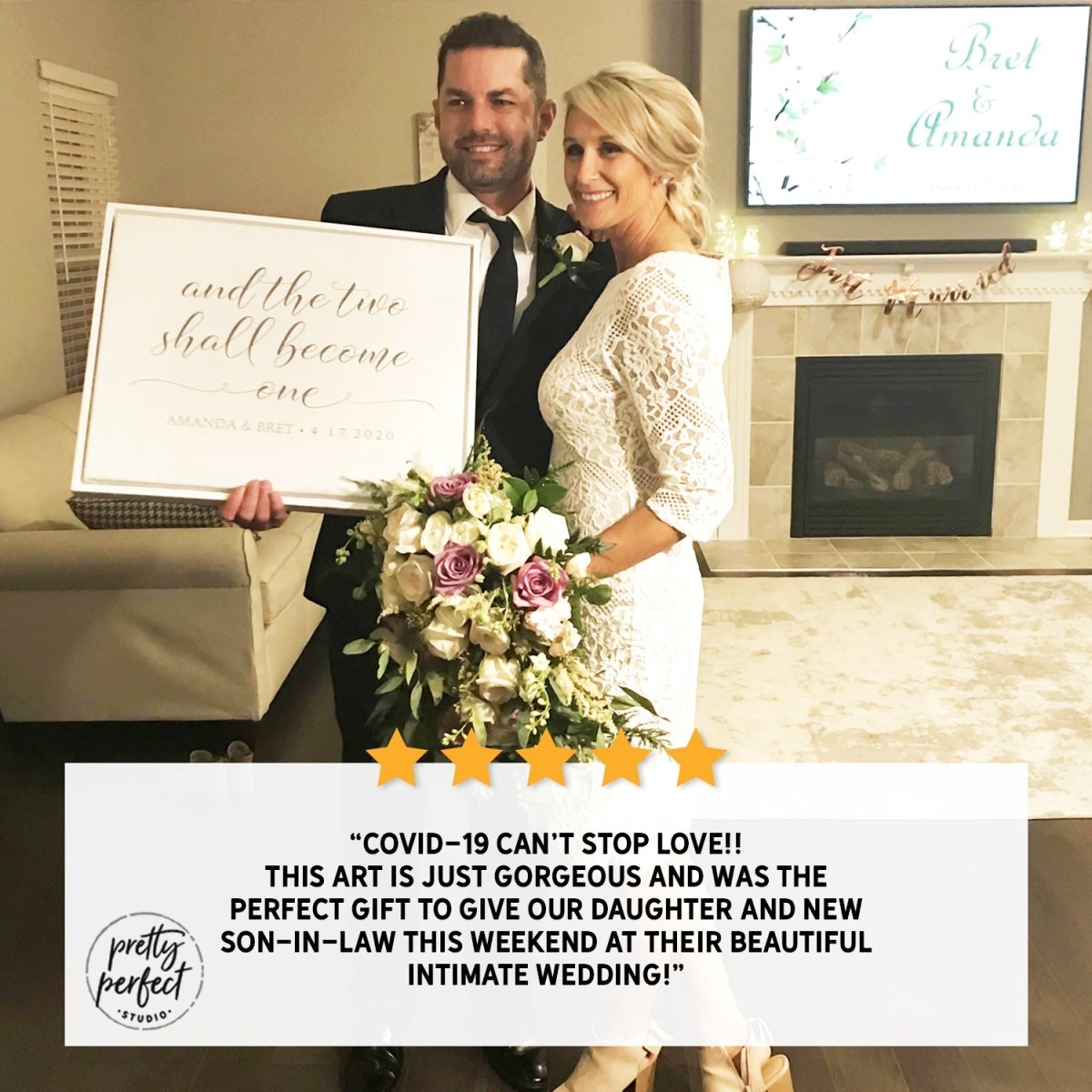 Customer product review for personalized the two shall become one sign by Pretty Perfect Studio