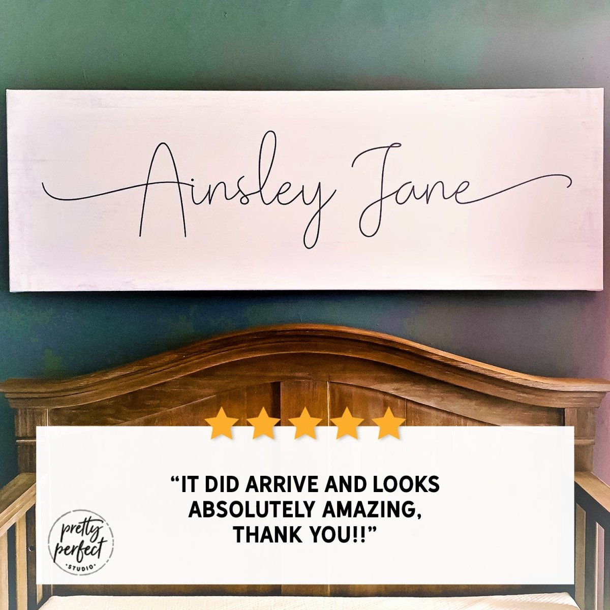 Customer product review for personalized baby girls name sign by Pretty Perfect Studio