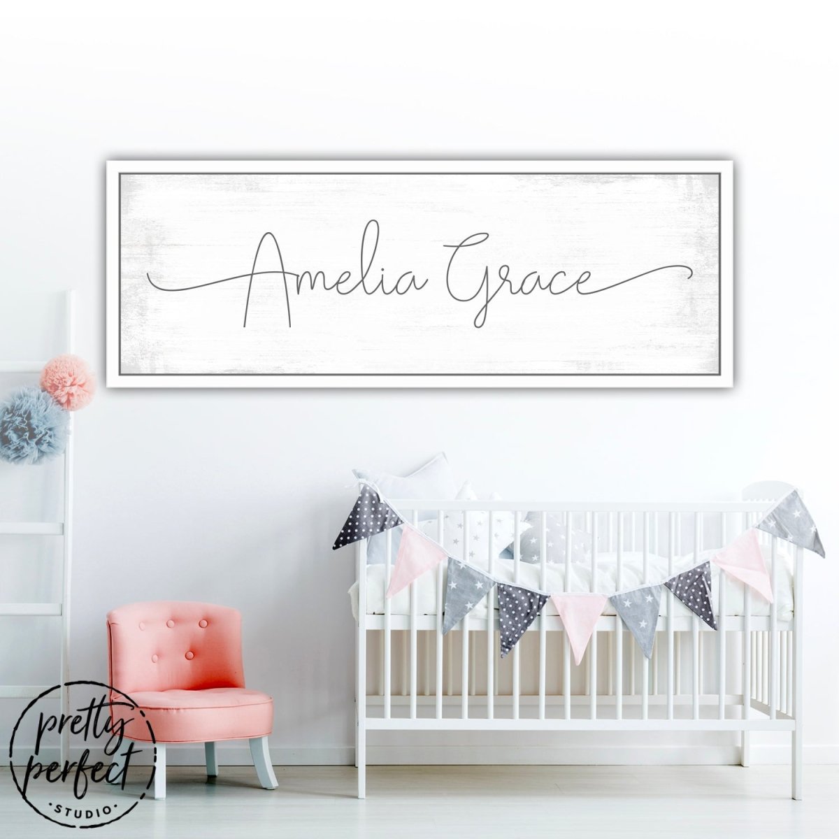 Baby Girl's Personalized Name Canvas Wall Art for the Nursery Room Above Crib - Pretty Perfect Studio