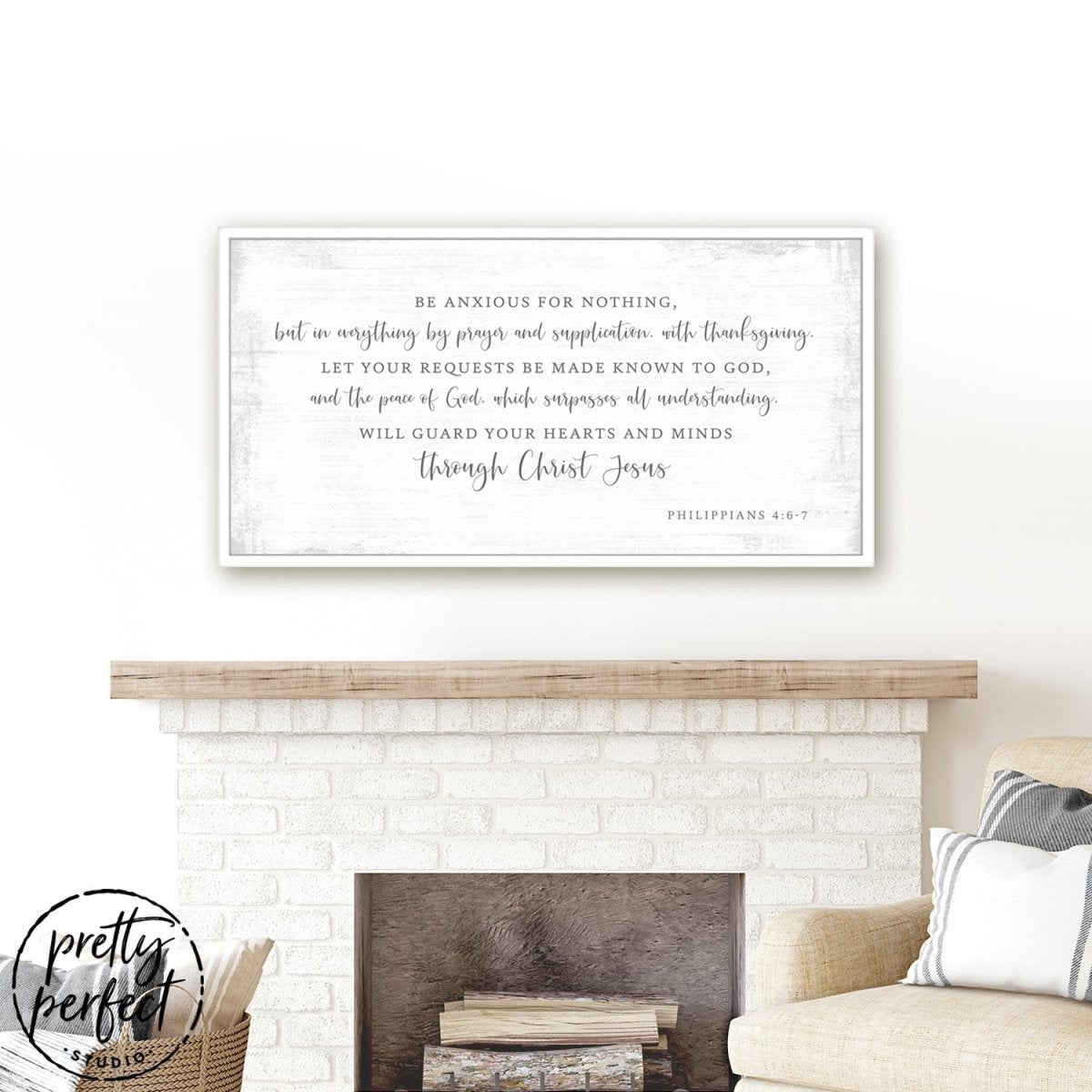 Be Anxious For Nothing Canvas Wall Art in the Living Room - Pretty Perfect Studio