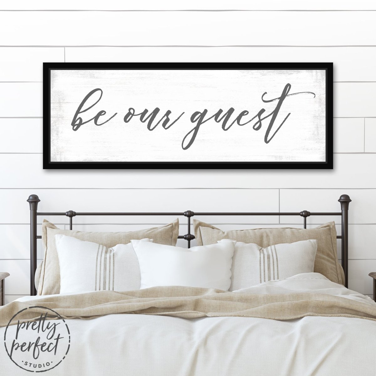 Be Our Guest Sign Large Modern Farmhouse Sign Above Guest Bed - Pretty Perfect Studio