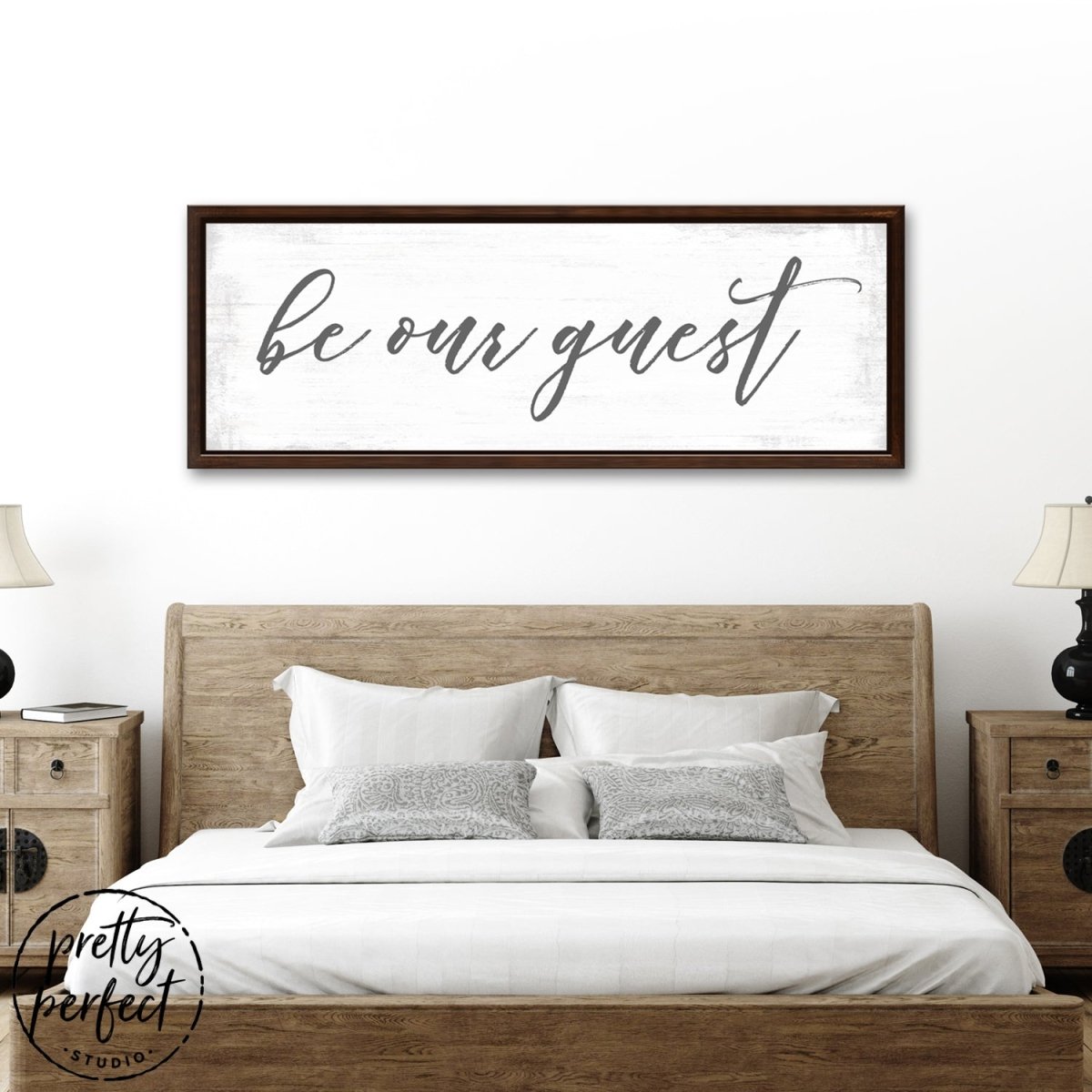 Be Our Guest Sign Large Modern Farmhouse Sign Above Guest Bed - Pretty Perfect Studio