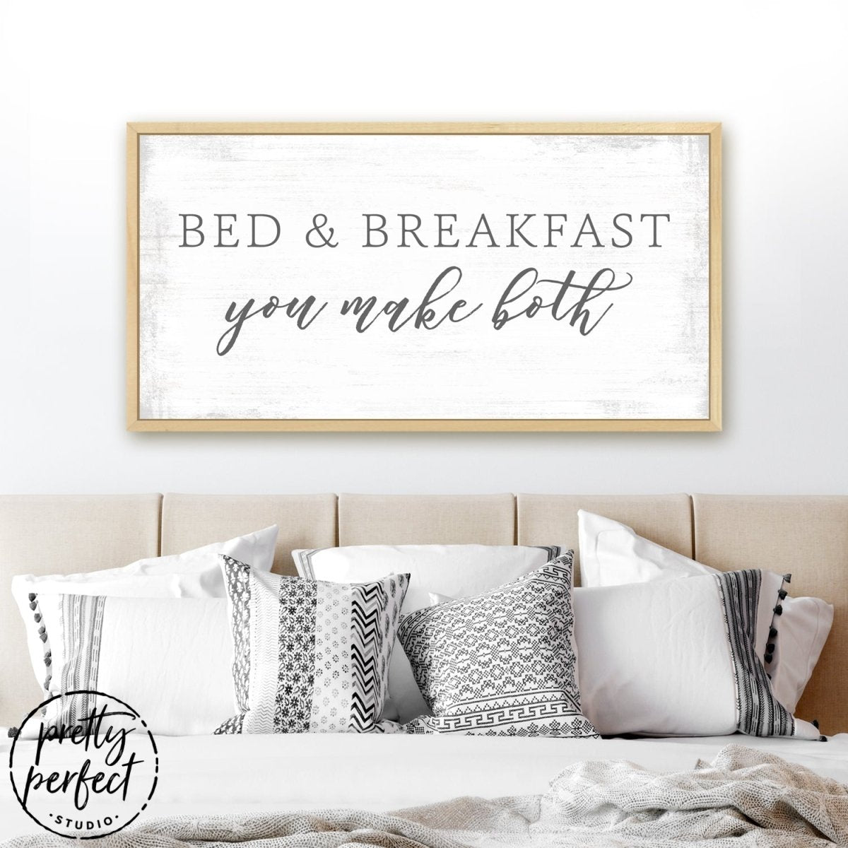 Bed and Breakfast Bedroom Wall Decor Above Bed in Couples Bedroom - Pretty Perfect Studio