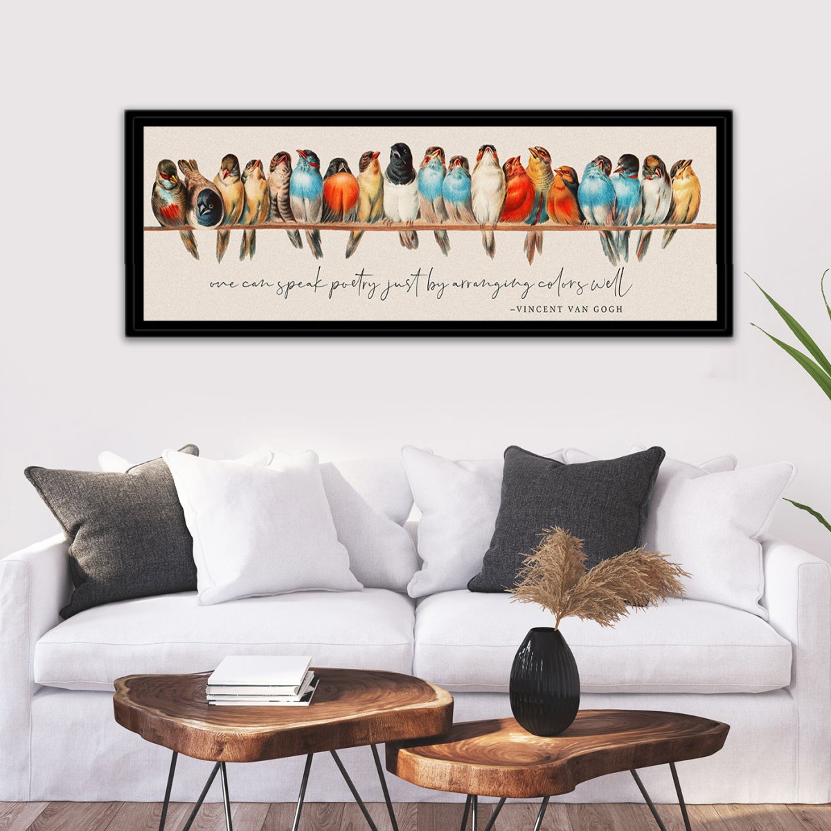 Birds On A Wire Wall Art Canvas Above Couch - Pretty Perfect Studio