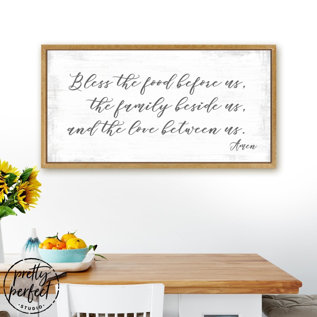 Bless the Food Before Us Canvas Wall Art Above Kitchen Table - Pretty Perfect Studio