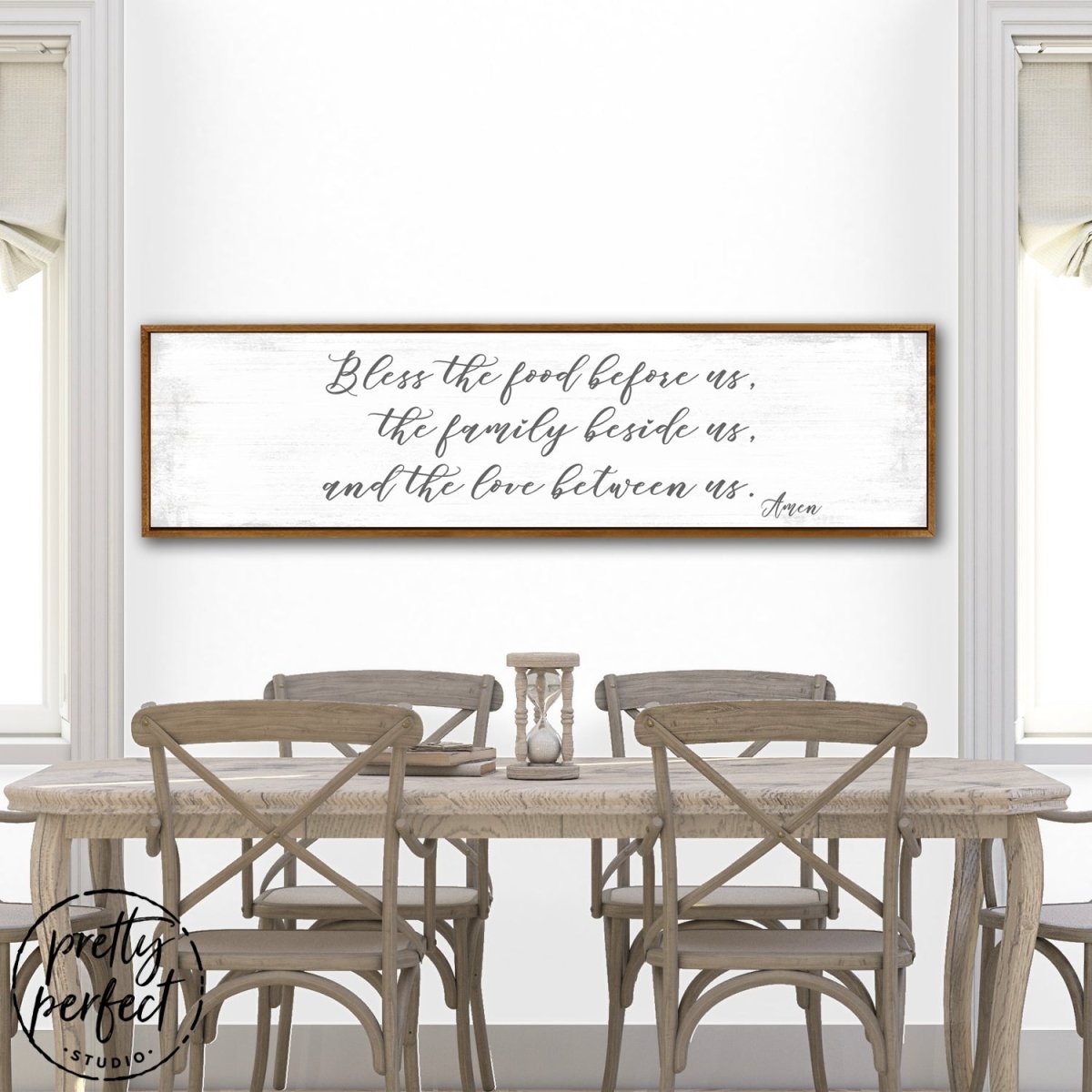 Bless the Food Before Us Canvas Wall Art Above Kitchen Table - Pretty Perfect Studio