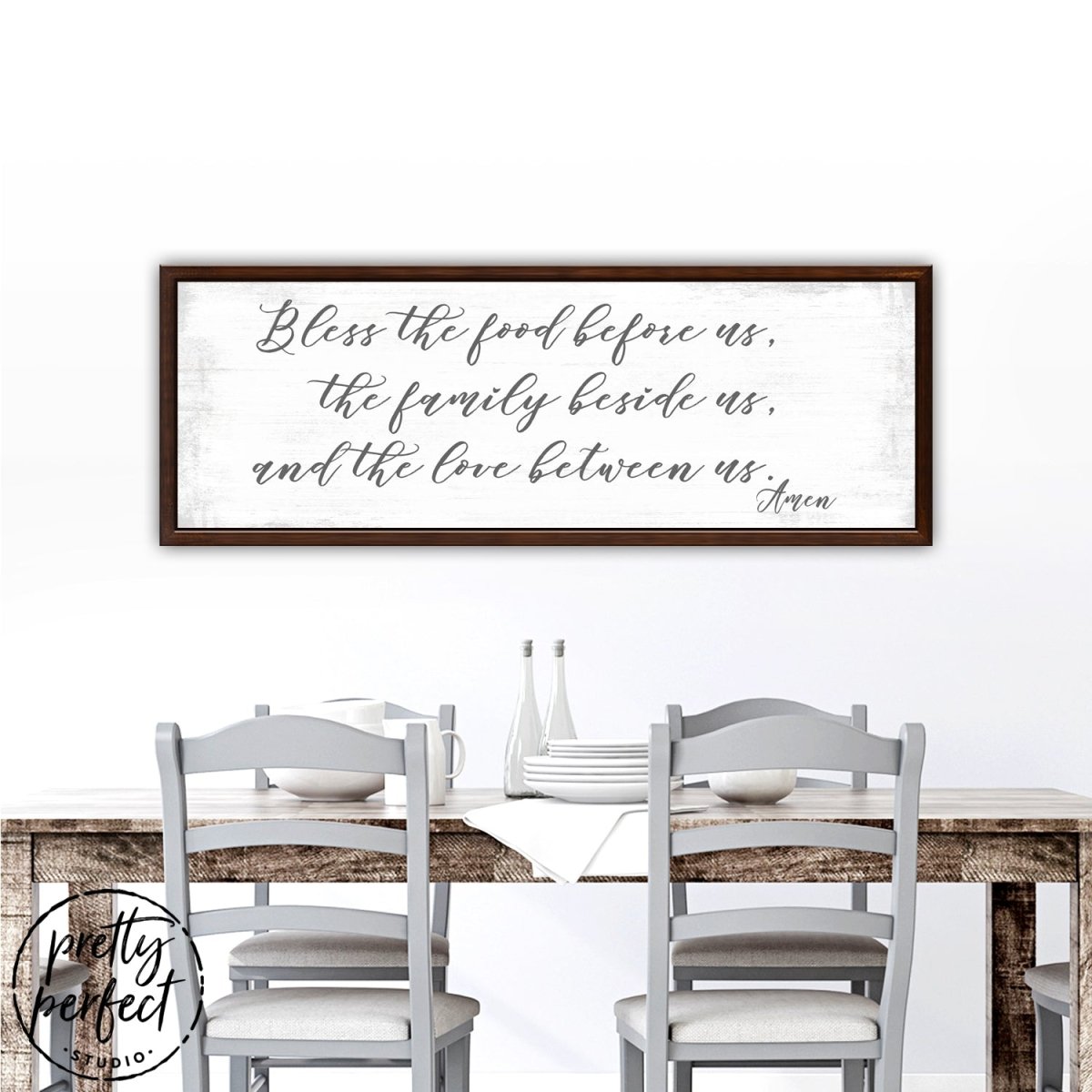 Bless the Food Before Us Canvas Wall Art Above Kitchen Table - Pretty Perfect Studio
