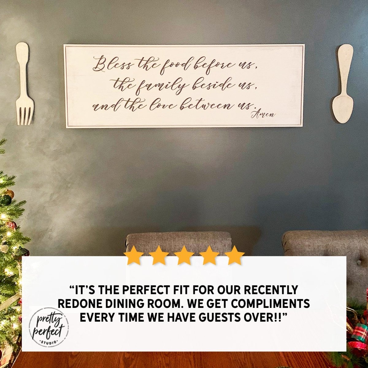 Customer product review for bless the food before us sign by Pretty Perfect Studio