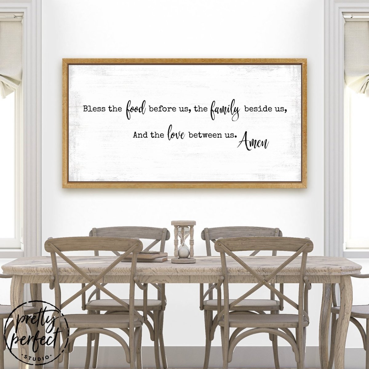 Bless the Food Before Us Dining Room Canvas Sign Above Kitchen Table - Pretty Perfect Studio