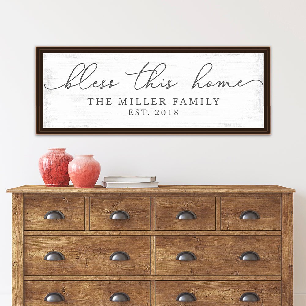 Bless This Home Quote Canvas Wall Art Above Dresser - Pretty Perfect Studio