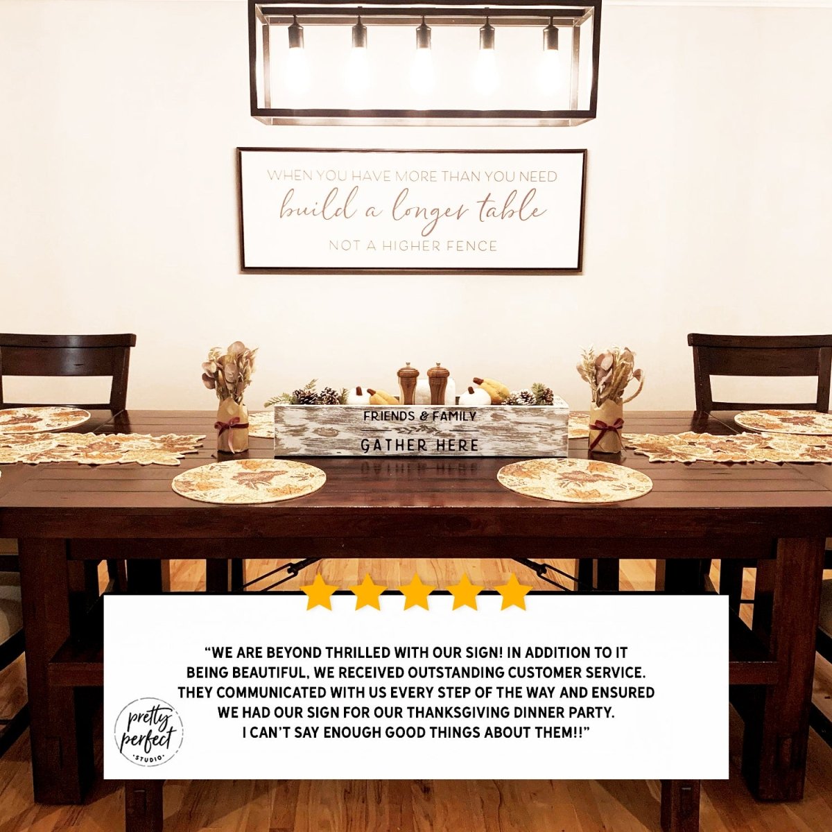 Customer product review for build a longer table sign by Pretty Perfect Studio