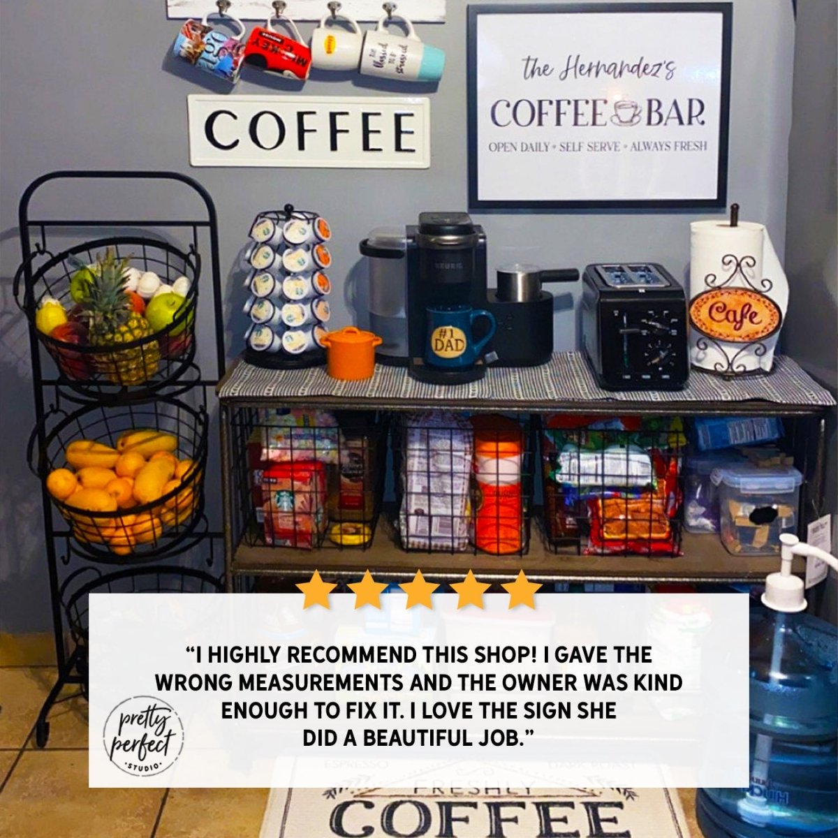 Customer product review for custom coffee shop wall art by Pretty Perfect Studio