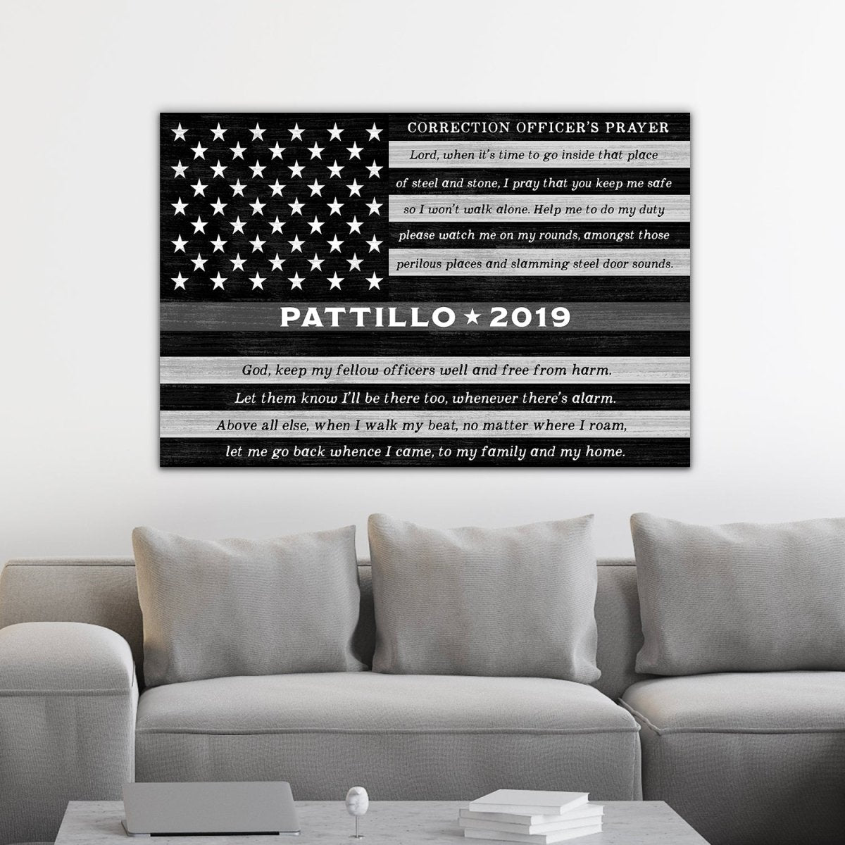 Correctional Officer Sign With Prayer and Name in Living Room - Pretty Perfect Studio