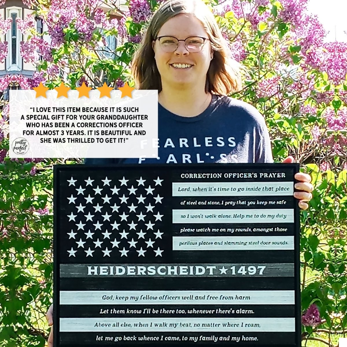 Customer product review for personalized correctional officer prayer sign by Pretty Perfect Studio