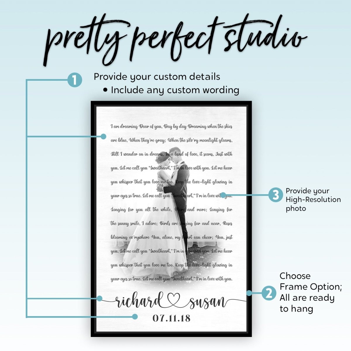 Custom Anniversary Wedding Song Lyrics, First Dance, Heart Print