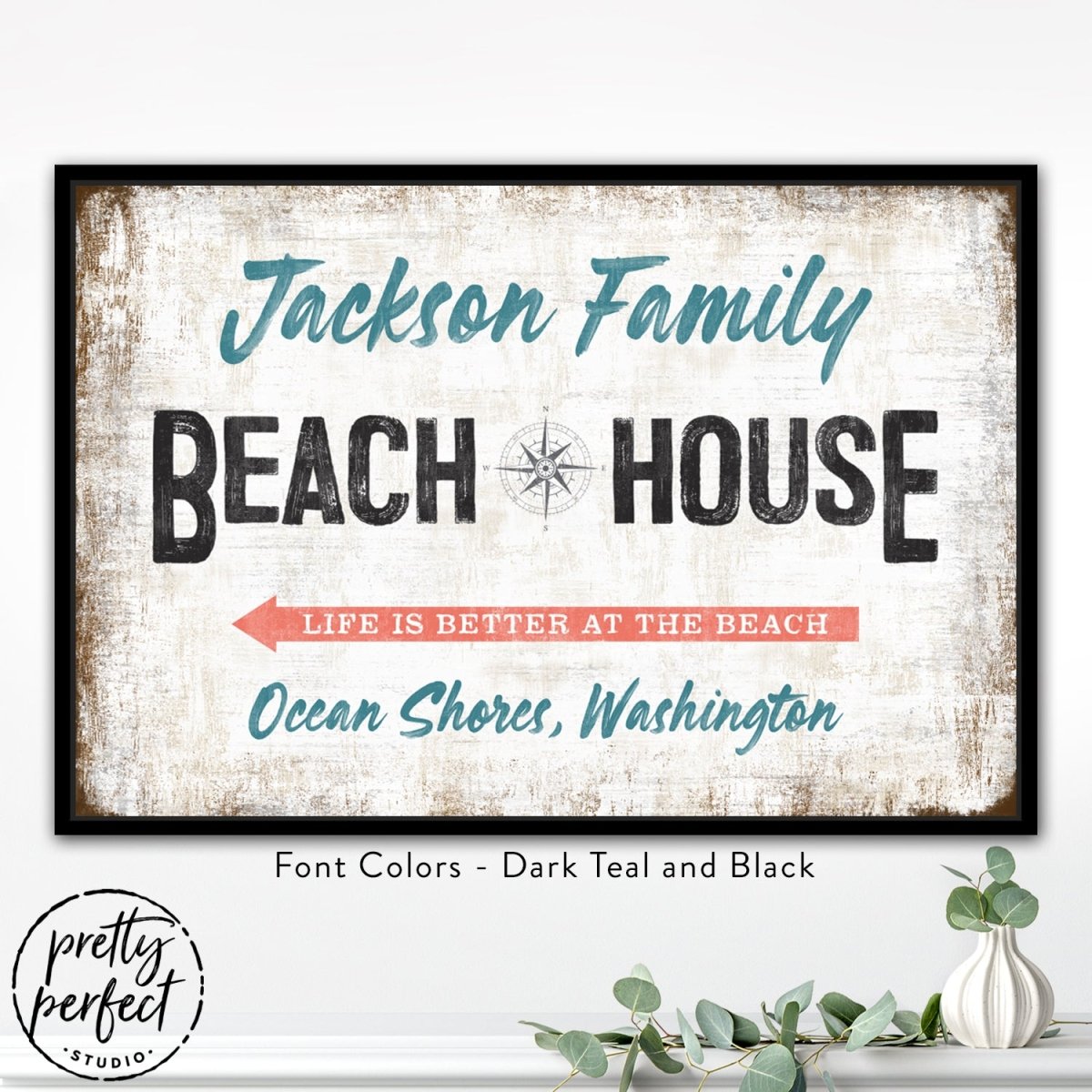 Custom Beach House Sign with Family Name and Location