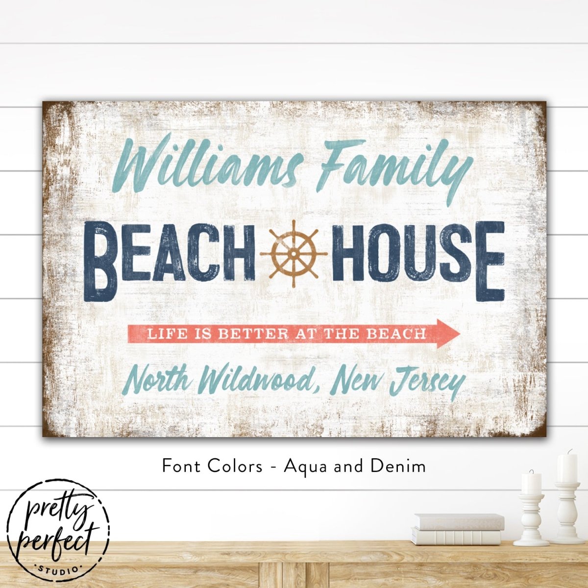 Custom Beach House Sign with Family Name and Location