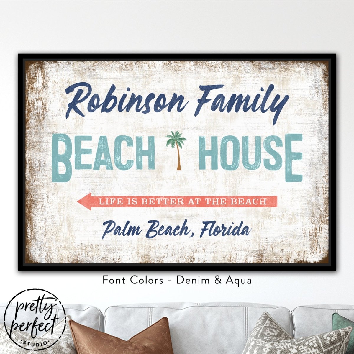 Custom Beach House Sign with Family Name and Location
