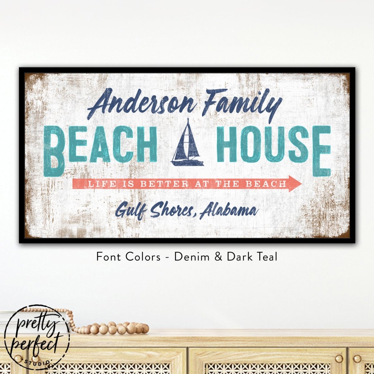 Custom Beach House Sign with Family Name and Location
