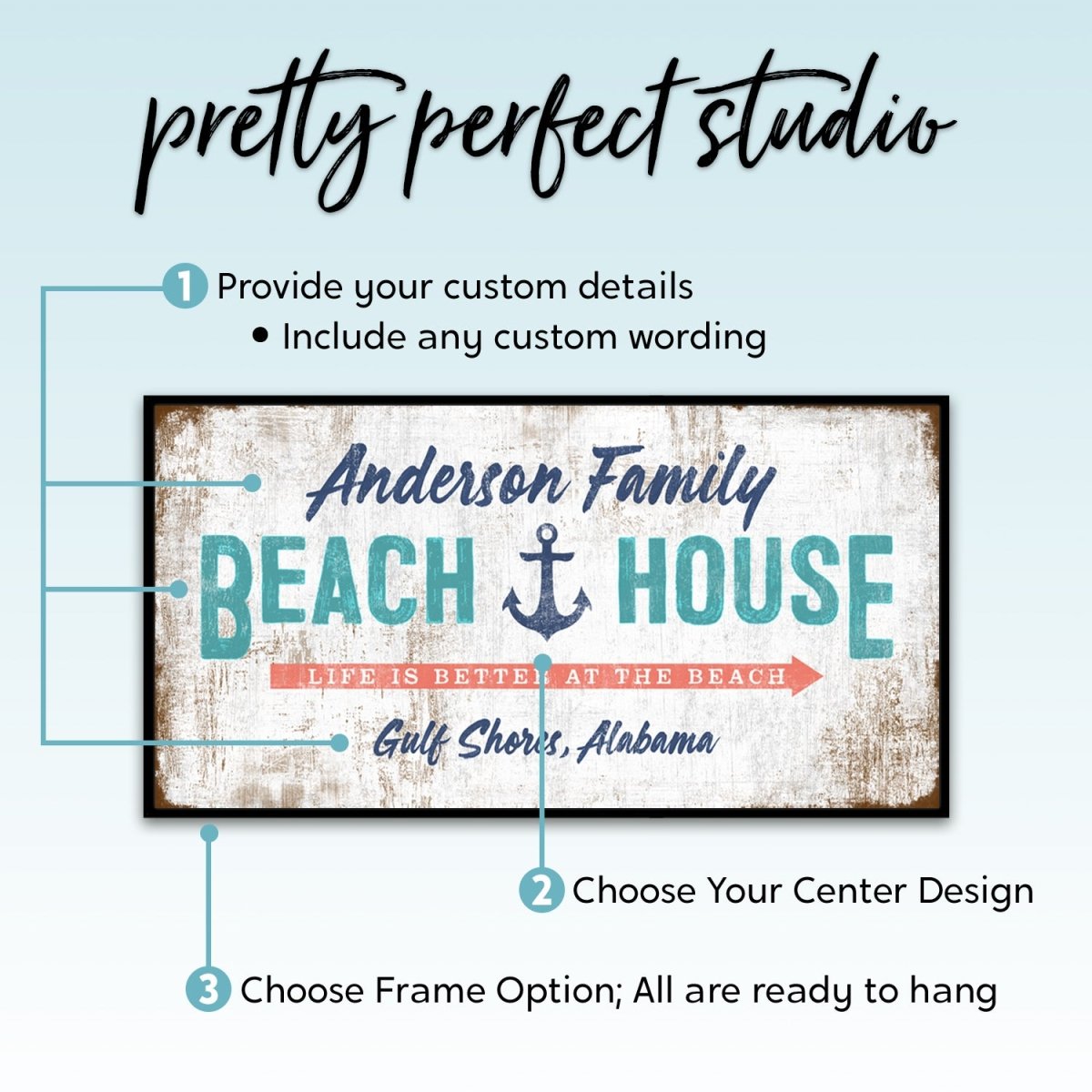 Custom Beach House Sign with Family Name and Location
