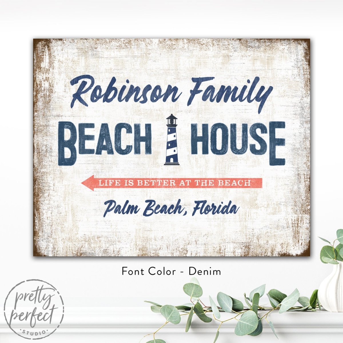 Custom Beach House Sign with Family Name and Location
