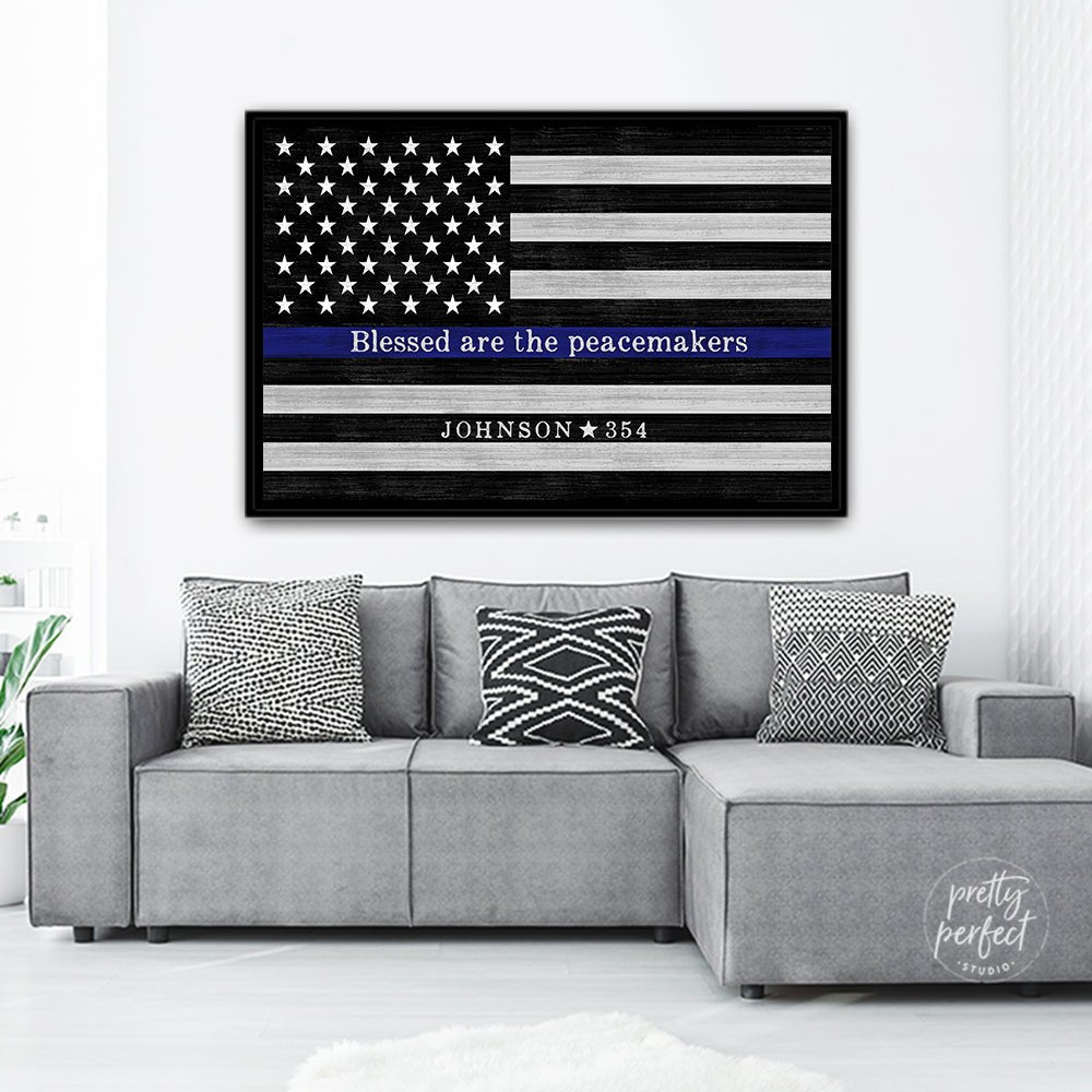 Custom Blue Line Sign With Name and Badge Number - Pretty Perfect Studio