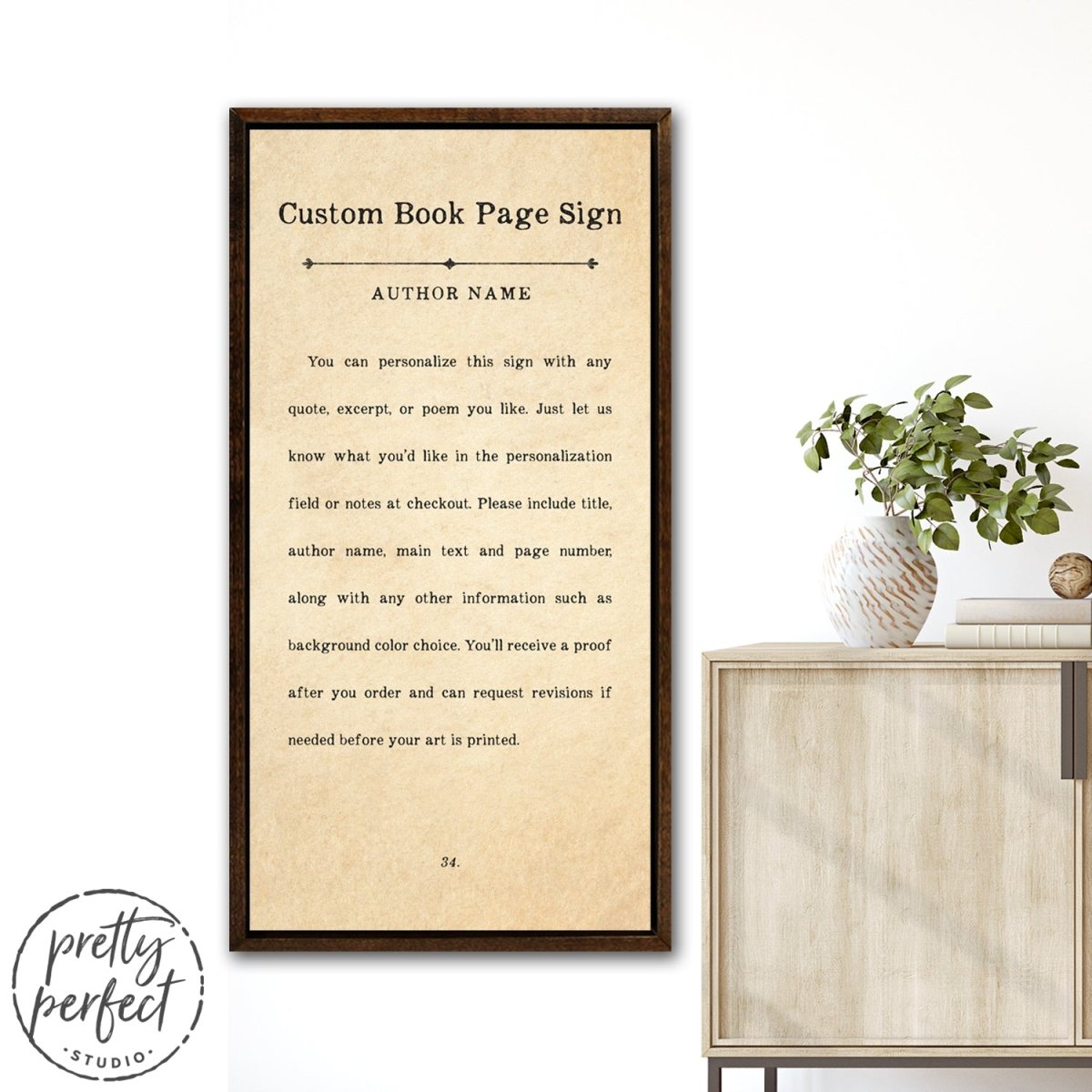Custom Book Page Sign In Living Room - Pretty Perfect Studio