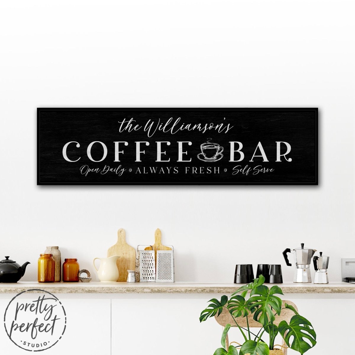 Custom Coffee Shop Sign | Family Coffee Station | Personalized Coffee Bar Sign | Last Name Coffee Sign | Coffee Signs For Kitchen Wall Art