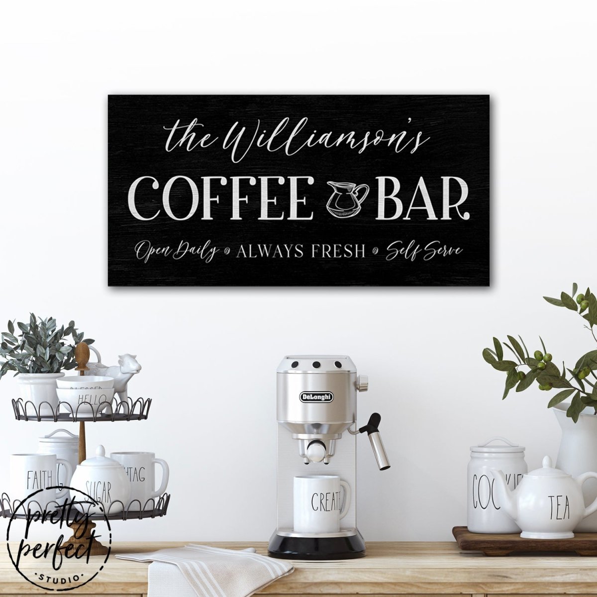 Custom Coffee Shop Sign | Family Coffee Station | Personalized Coffee Bar Sign | Last Name Coffee Sign | Coffee Signs For Kitchen Wall Art