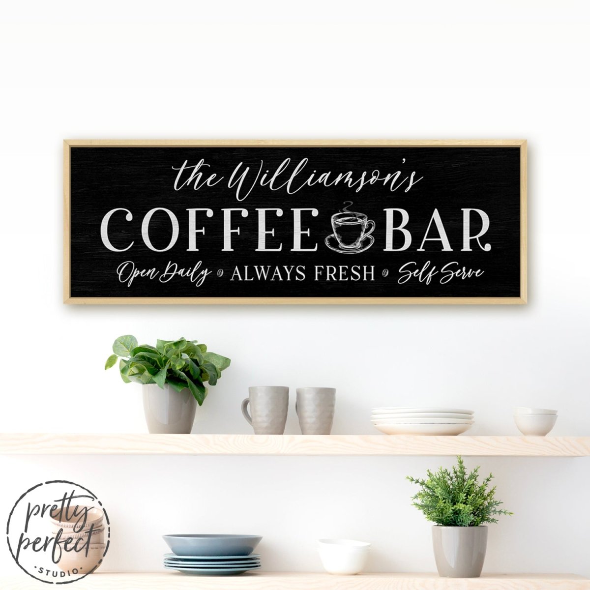 Custom Coffee Shop Sign | Family Coffee Station | Personalized Coffee Bar Sign | Last Name Coffee Sign | Coffee Signs For Kitchen Wall Art