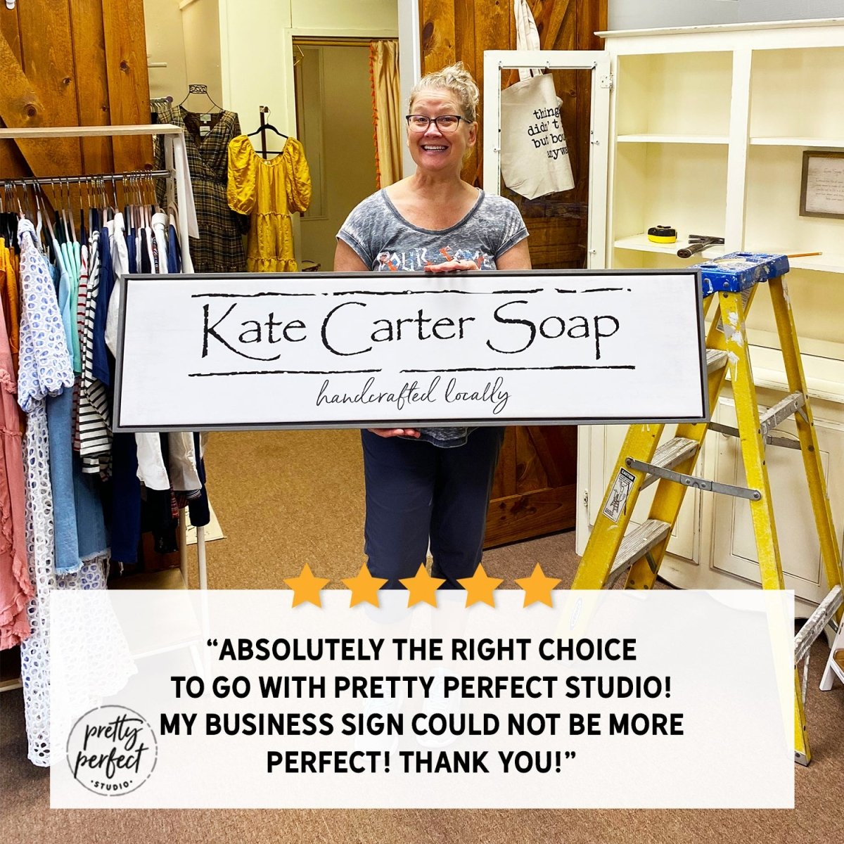 Customer product review for personalized company sign by Pretty Perfect Studio