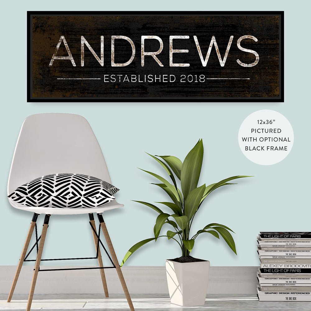 Custom Established Family Name Signs With Black Frame - Pretty Perfect Studio