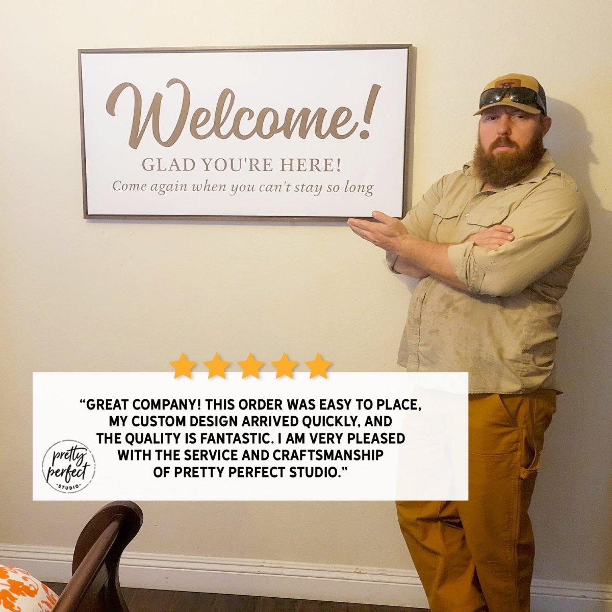 Customer product review for personalized farmhouse sign by Pretty Perfect Studio