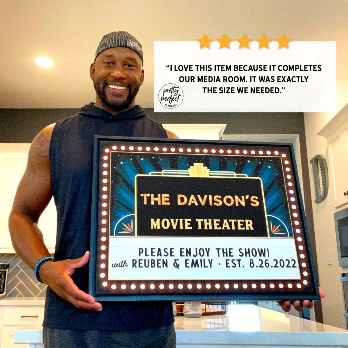 Customer product review for Custom Home Movie Theater Sign by Pretty Perfect Studio