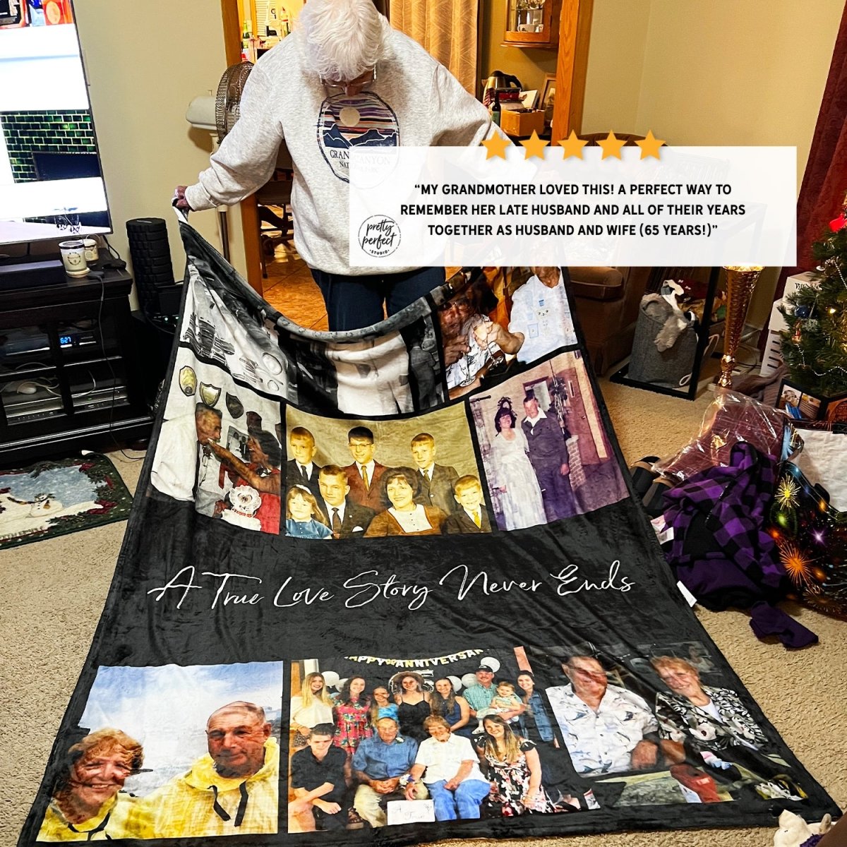 Customer product review for Custom Photo Collage Blanket for Adults and Kids, Personalized Picture Throw Blankets by Pretty Perfect Studio