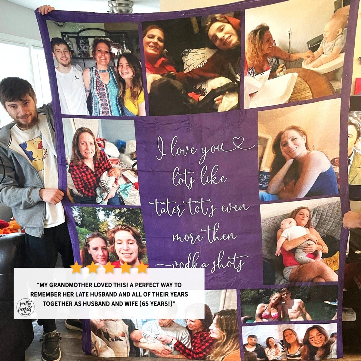 Customer product review for Custom Photo Collage Blanket for Adults and Kids, Personalized Picture Throw Blankets by Pretty Perfect Studio