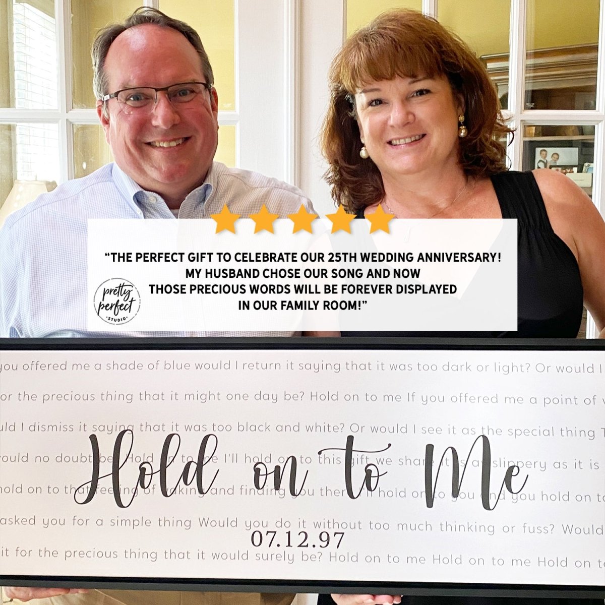 Customer product review for personalized song lyric sign by Pretty Perfect Studio
