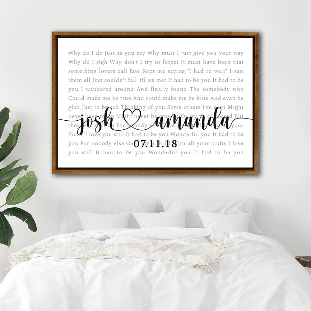 Custom Song Lyrics Print Wall Art Above Bed - Pretty Perfect Studio