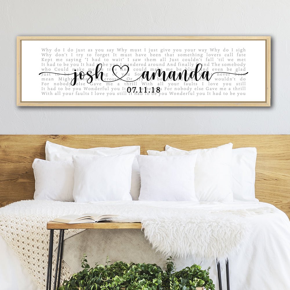 Custom Song Lyrics Print Wall Art Above Bed - Pretty Perfect Studio