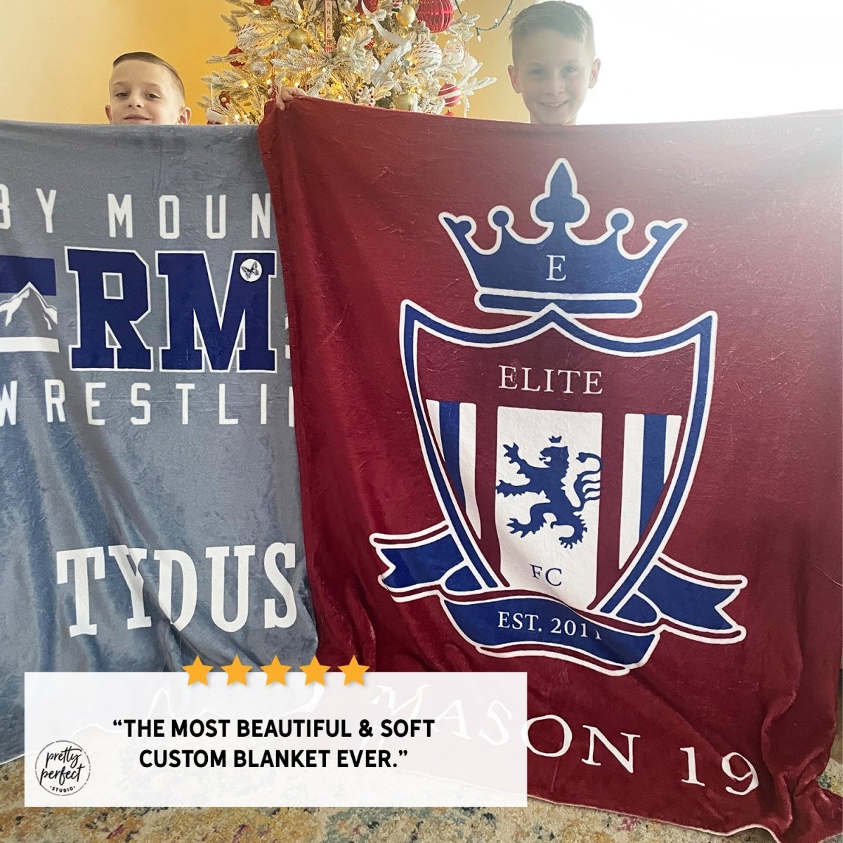 Customer product review for Custom Text Blankets Personalized Fleece Throw Blankets for Kids and Adults with Company Logos, Names, or Family & Friends Pictures by Pretty Perfect Studio