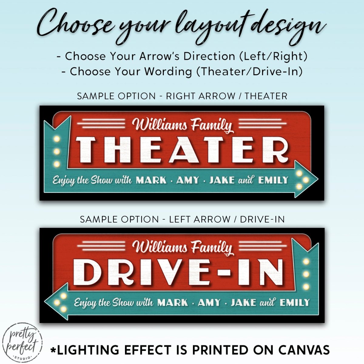 Custom Theater Sign, Personalized Drive-In Movie Painting Arrow Sign for Home Movie Cinema Room