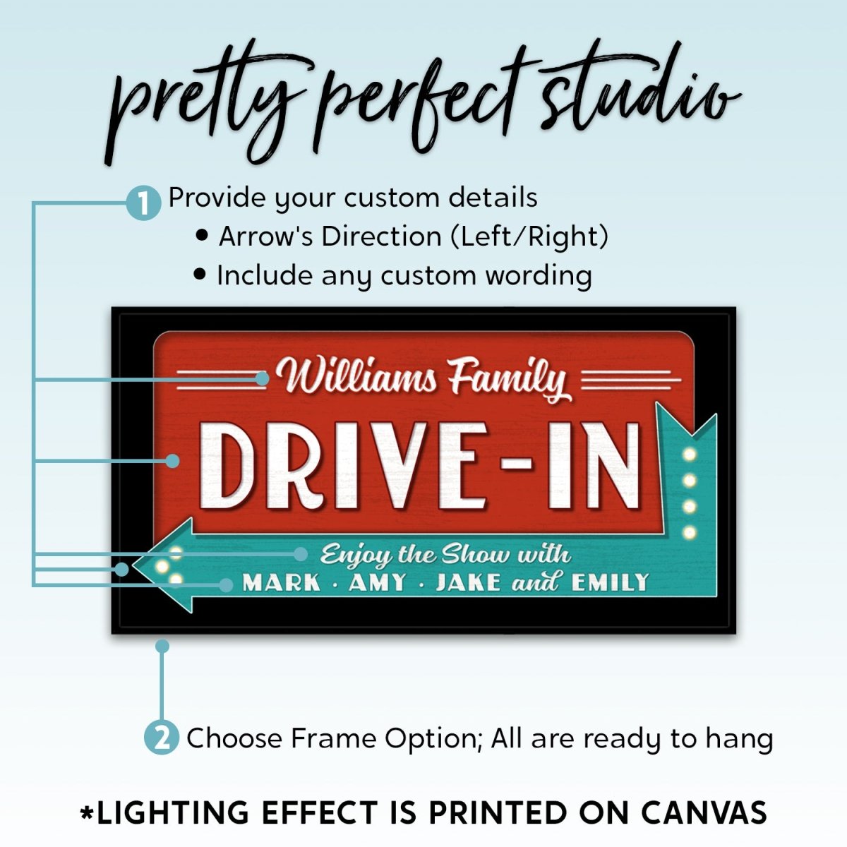 Custom Theater Sign, Personalized Drive-In Movie Painting Arrow Sign for Home Movie Cinema Room