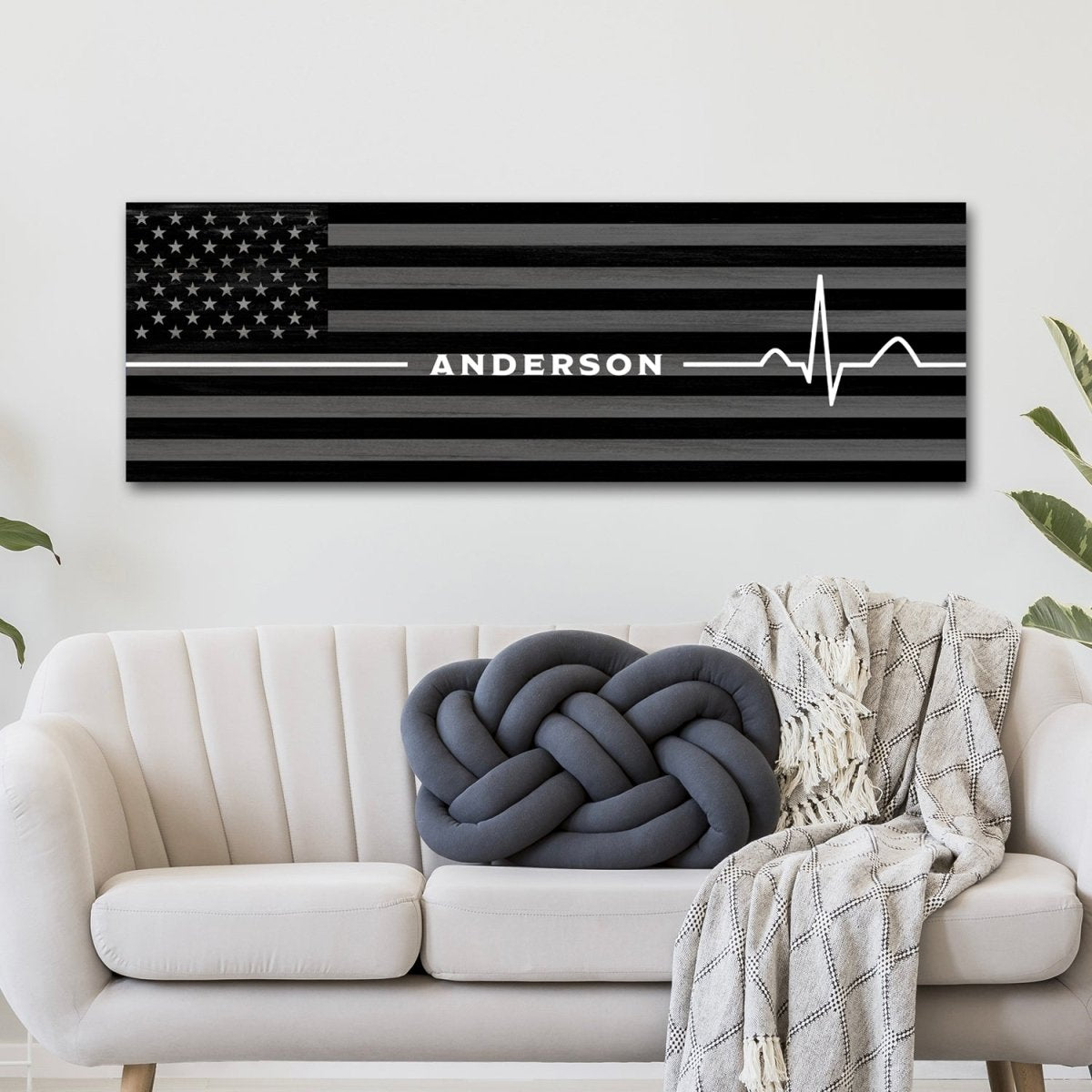 EMS Personalized Sign With ECG Line Above Couch - Pretty Perfect Studio
