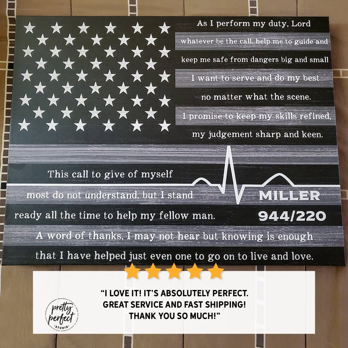 Customer product review for personalized ems prayer sign by Pretty Perfect Studio
