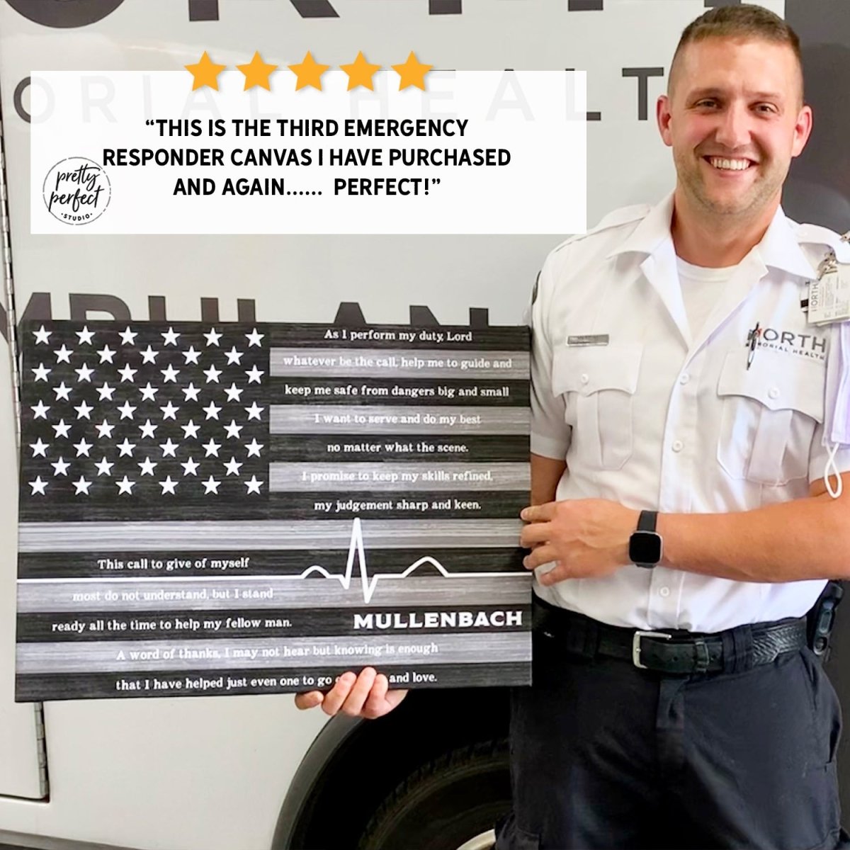 Customer product review for personalized ems prayer sign by Pretty Perfect Studio