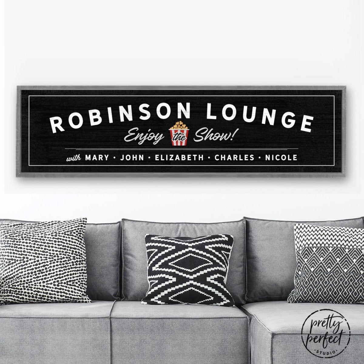 Enjoy The Show Movie Lounge Custom Name Black Sign
