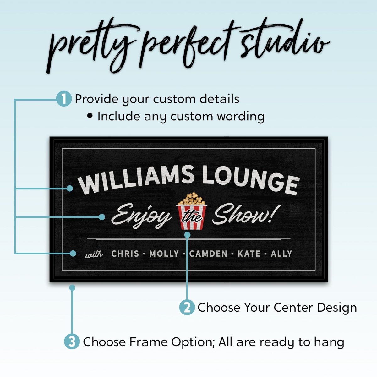 Enjoy The Show Movie Lounge Custom Name Black Sign